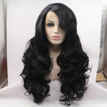Vigorous mono long premium high quality afro kinky curly wholesale black women synthetic hair wigs with lace front and bang